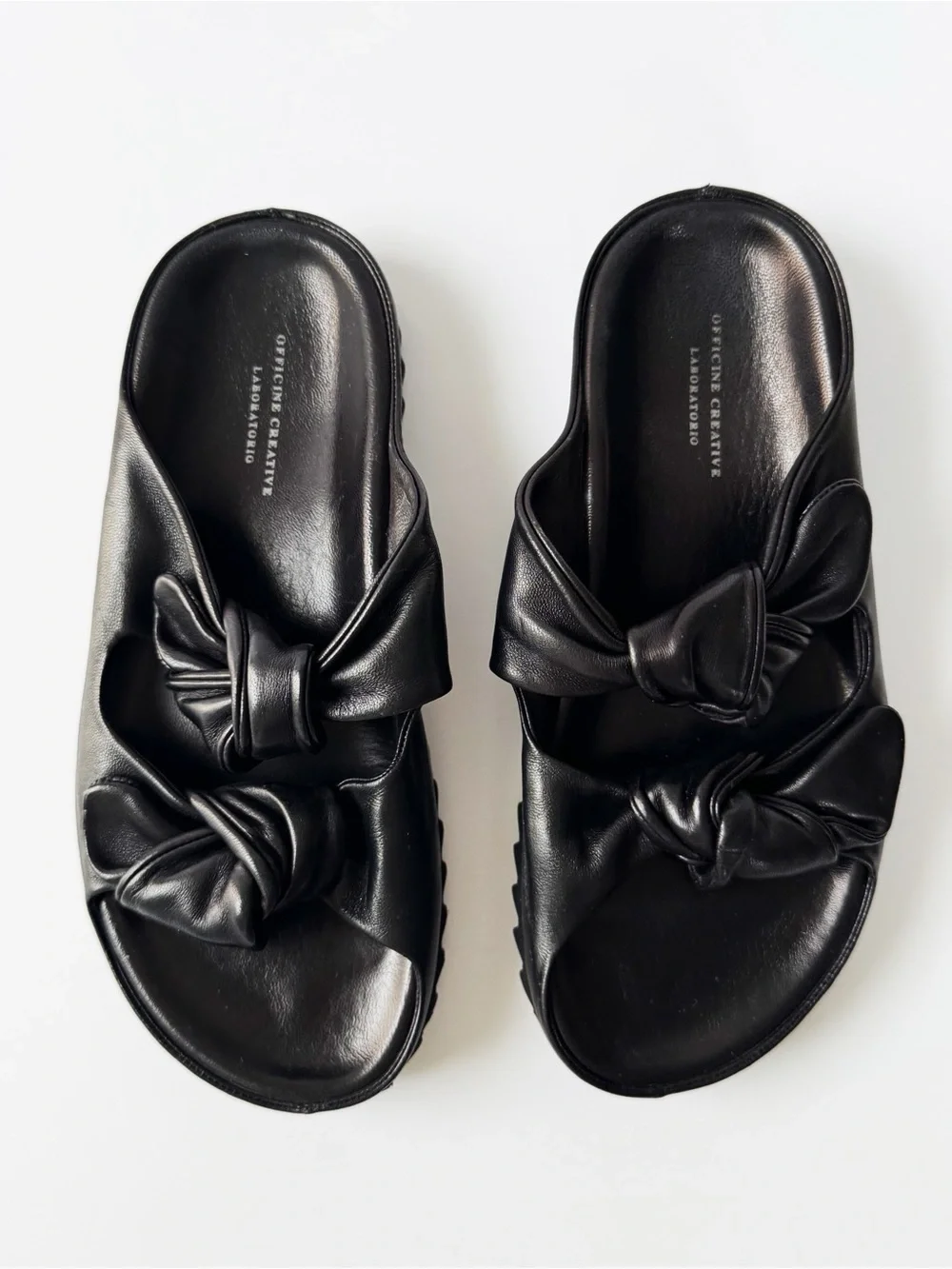 Officine Creative Pelagie Knotted Leather Slides in Black | 37